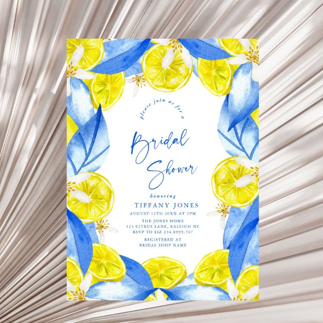 Convite Mediterranean Blue Yellow Lemons Bridal Shower (Criador carregado)
