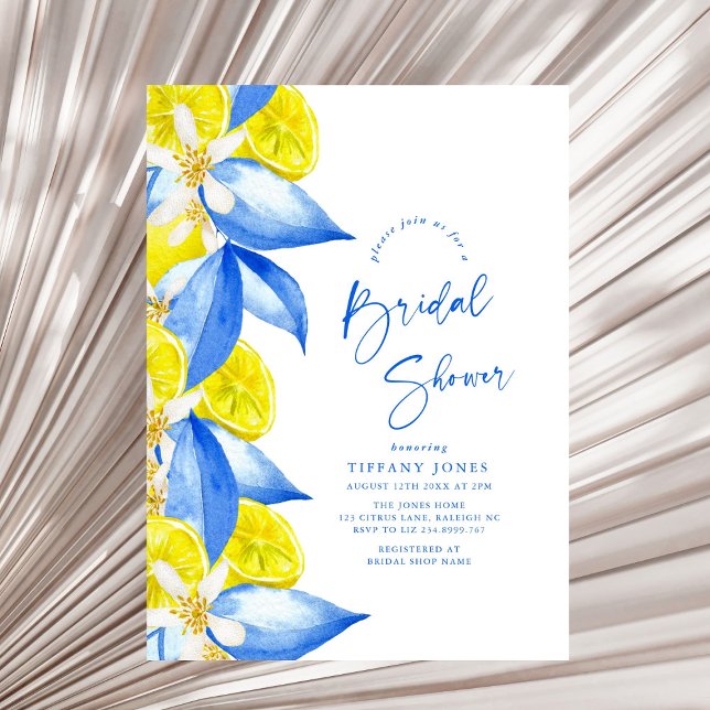 Convite Mediterranean Blue Yellow Lemons Bridal Shower (Criador carregado)
