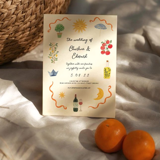 Convite Mediterranean Boho Illustrated Wedding (Criador carregado)