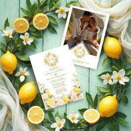 Convite Mediterranean Flowers and Lemons Wedding Photo
