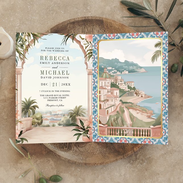 Convite Mediterranean Italian Amalfi Coast QR Code Wedding (Criador carregado)