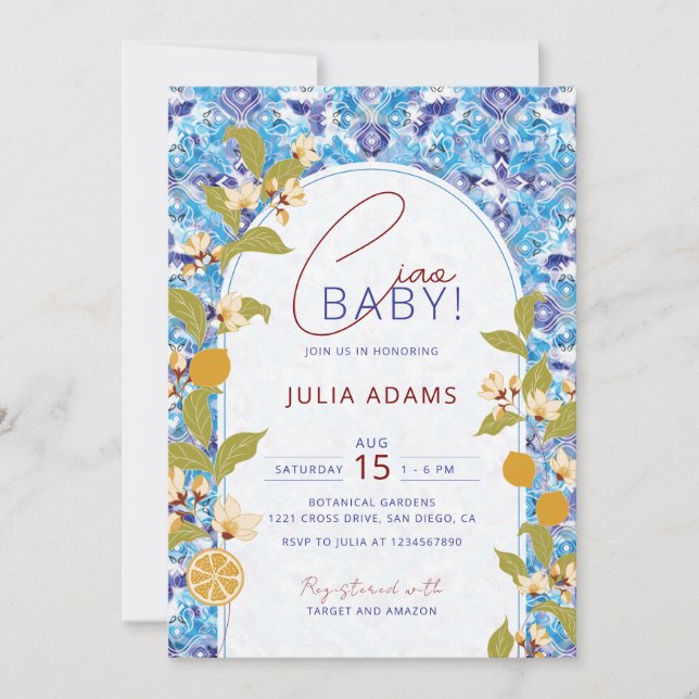 Convite Mediterranean Lemon Amalfi Coast Baby Shower (Frente)