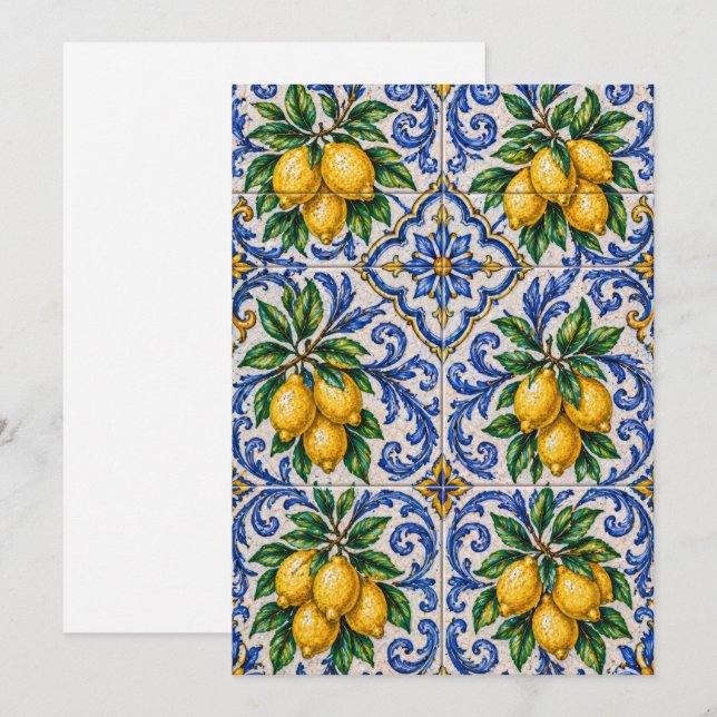 Convite Mediterranean Lemon Azulejo Tile (Frente/Verso)