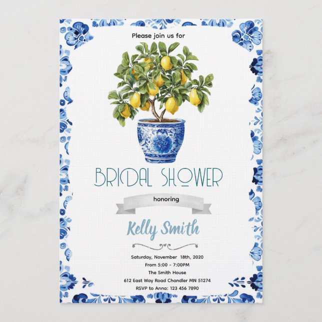 Convite Mediterranean lemon Bridal Shower invitation (Frente)