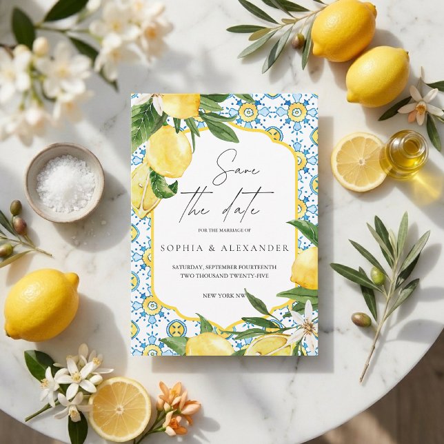 Convite Mediterranean Lemon Save the Date | Italian Amalfi (Criador carregado)