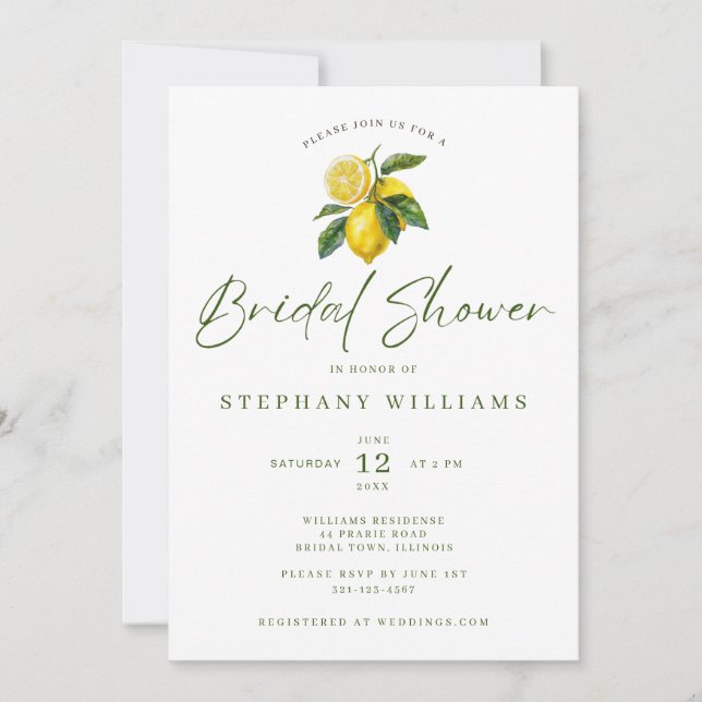 Convite Mediterranean Lemon Theme Bridal Invitation (Frente)
