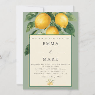 Convite Mediterranean Lemon with QR Code | Soft Sage Green