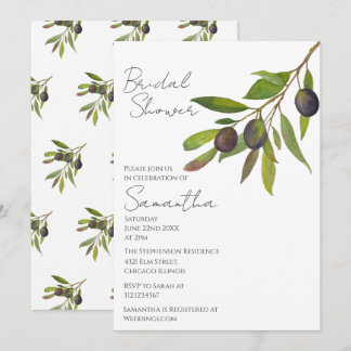 Convite Mediterranean Minimal Olive Branch Bridal Shower  