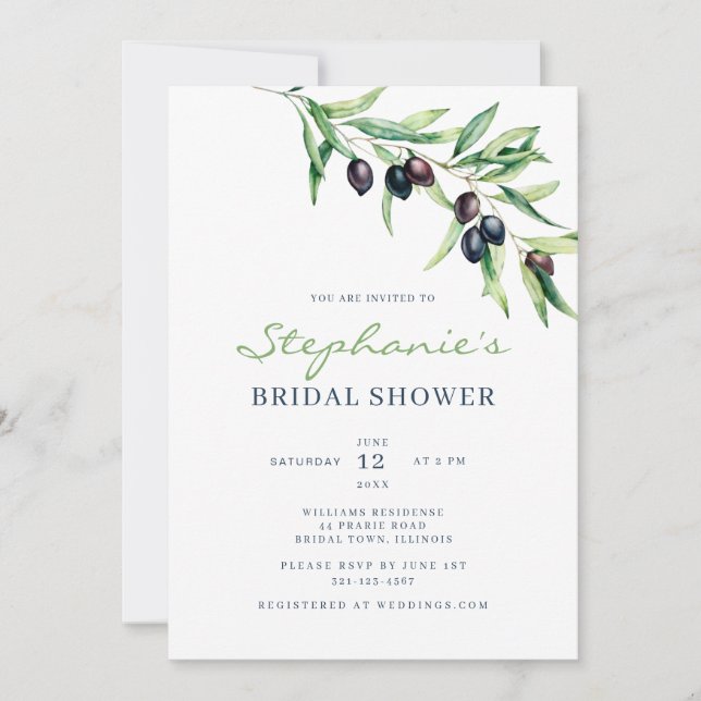 Convite Mediterranean Olive Bridal Shower Invitation (Frente)