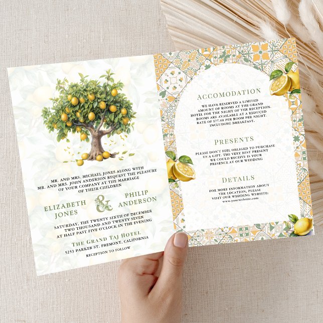 Convite Mediterranean Tile Lemon Tree All in One Wedding (Criador carregado)