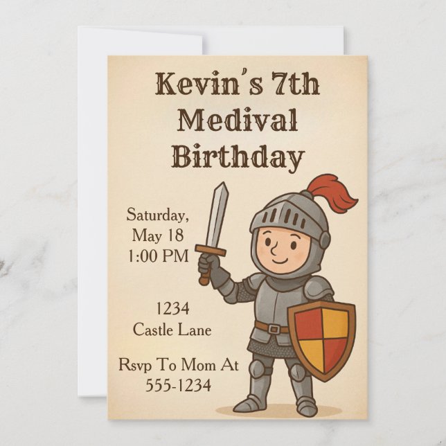 Convite Medival Knight Birthday (Frente)