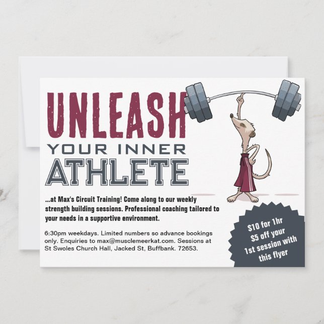 Convite Meerkat Bonito Libere Seu Cartoon Atleta Interior (Frente)