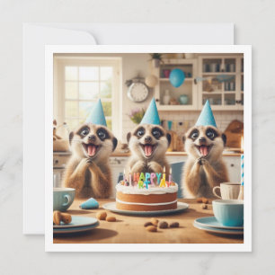 Convite Meerkats empolgados celebrando o aniversário com b