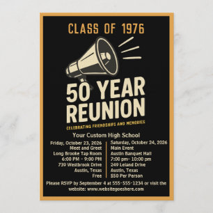 Convite Megafone Retro Ousado Reunião de 50 Anos de Format