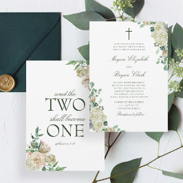 Convite Megan White Roses Greenery Casamento Cristão