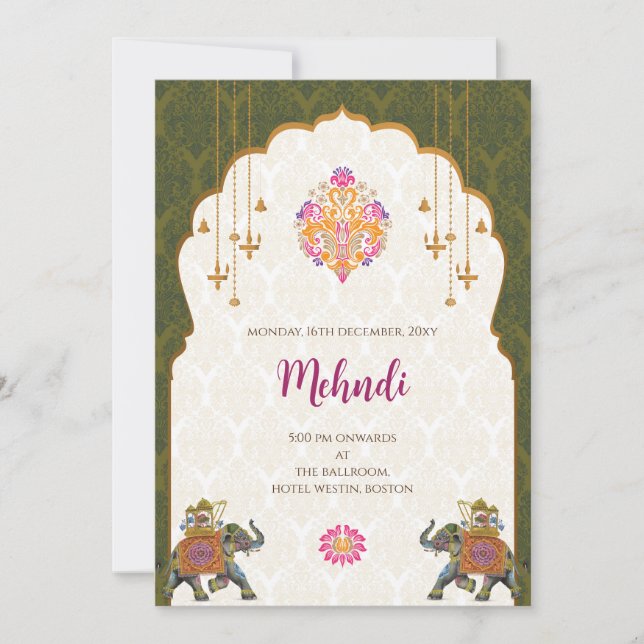 Convite Mehndi Convites de casamento indianos digi (Frente)