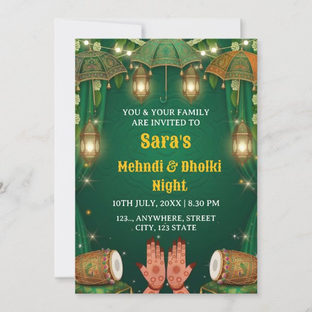 Convite  Mehndi & Dholki Night Ceremony Invitation (Frente)