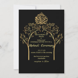 Convite Mehndi Floral elegante casamento muçulmano BALCK