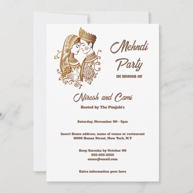 Convite Mehndi Henna noiva planície de casal de noiva (Frente)