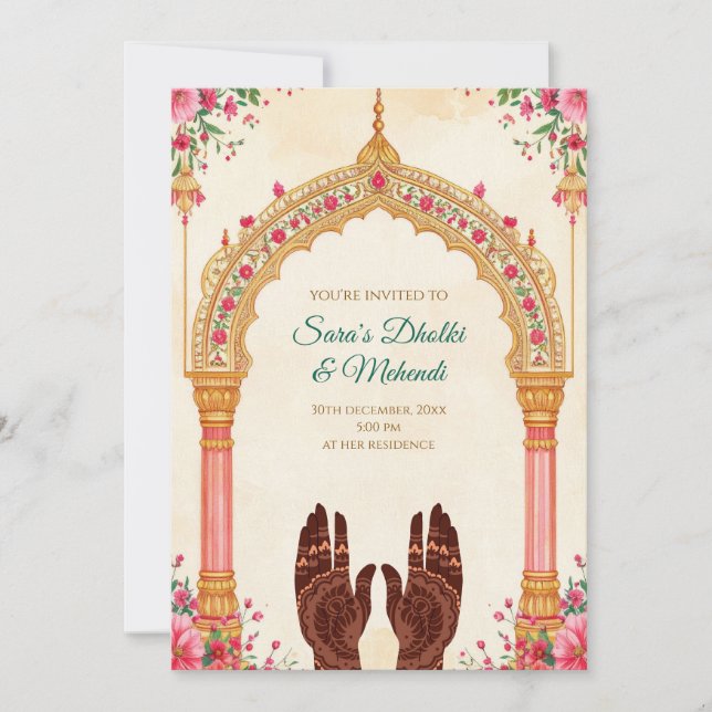 Convite Mehndi invitations Digital Dholki invites (Frente)