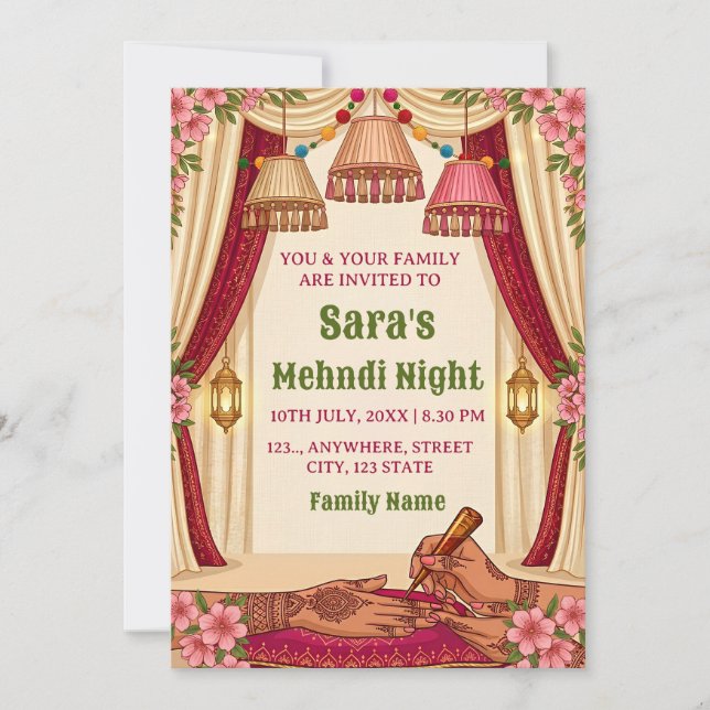 Convite  Mehndi Night Ceremony Invitation card (Frente)