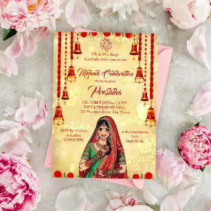 Convite Mehndi, vermelho de casamento indiano e ouro
