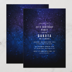 Convite Meia-Noite Céu e Festa de aniversário Galáxica das