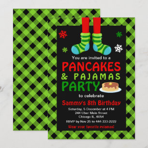 Convite Meias de aniversário de pancakes e pijamas Xadrez
