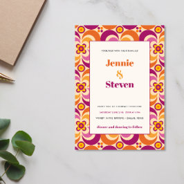 Convite Meio século Geométrico Moderno Casamento Laranja P