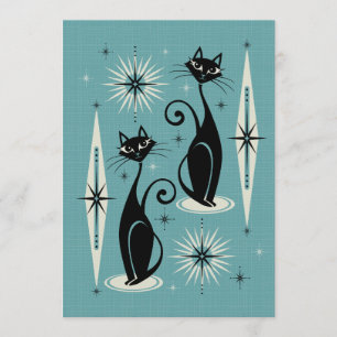 Convite Meio século mede gatos atômicos retrô em azul