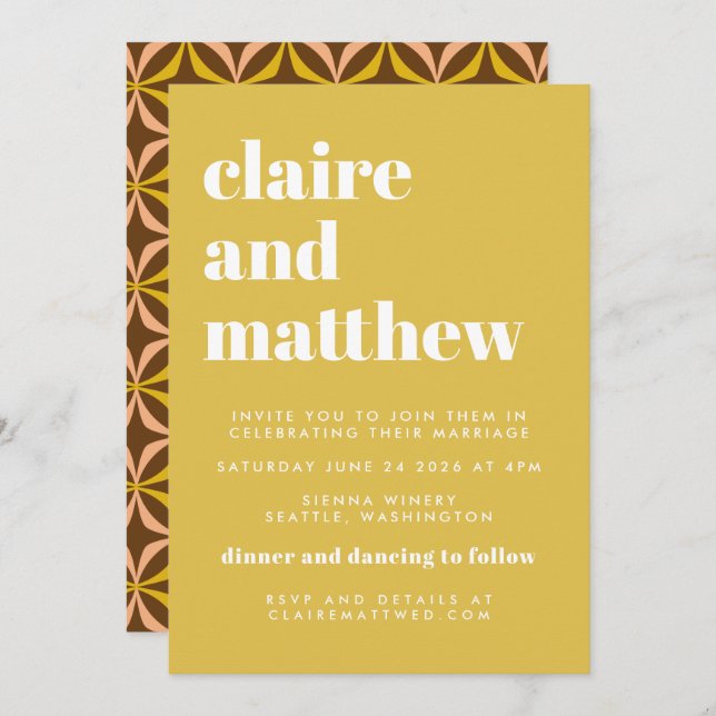 Convite Meio século Yellow Geométrico All-In-One (Frente/Verso)
