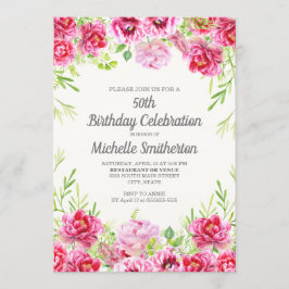 Convite Melancia cor-de-água rosa Verde Floral 50º Anivers