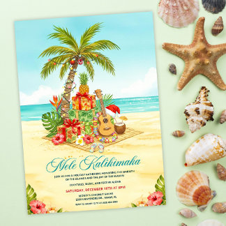 Convite Mele Kalikimaka Hawaiian Christmas Watercolor