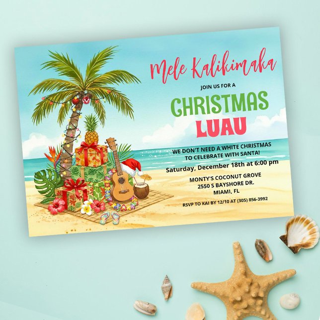 Convite Mele Kalikimaka Hawaiian Christmas Watercolor (Criador carregado)