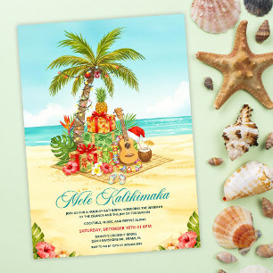Convite Mele Kalikimaka Natal Havaiano Aquarela
