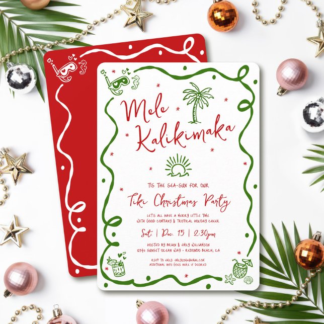 Convite Mele Kalikimaka Red Green Hand Drawn Fun Christmas (Criador carregado)