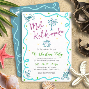 Convite Mele Kalikimaka Verde Teal Roxo Doodle Natal