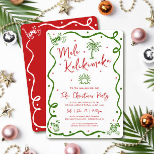 Convite Mele Kalikimaka Vermelho Verde Desenho à Mão Diver