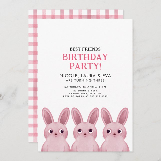 Convite Melhor festa de aniversário de amigos com três coe (Frente/Verso)