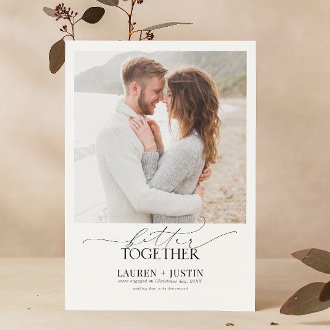 Convite Melhor Juntos, Noivado de Fotografia Preto e Branc (We said yes! Join us to celebrate!)