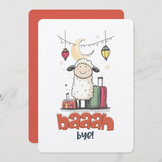 Convite Meme de Eid Ovelha Engraçada LOL HAHA | Tchau Baaa (Frente/Verso)