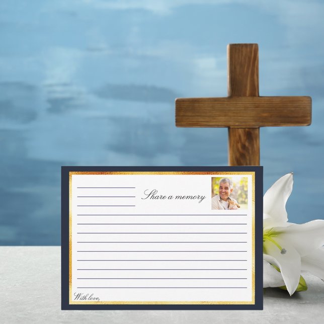 Convite Memória de foto de ouro azul marinho compartilhar  (Criador carregado)