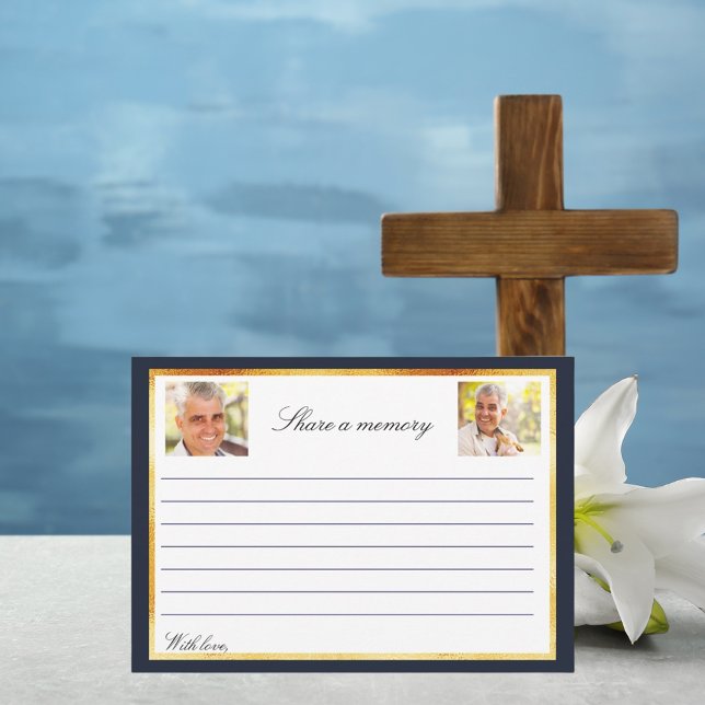 Convite Memória de foto de ouro azul marinho compartilhar  (Criador carregado)