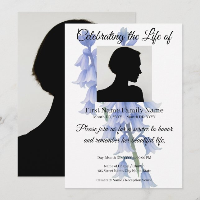 convite memorial bluebell (Frente/Verso)