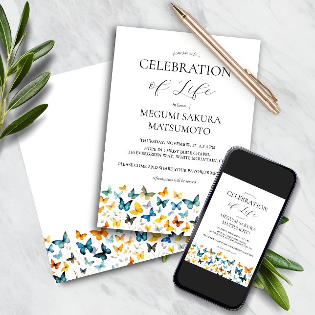Convite Memorial da Borboleta - Preto Elegante (Criador carregado)