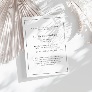 Convite Memorial da Celebração Funeral Espanhola Minimalis