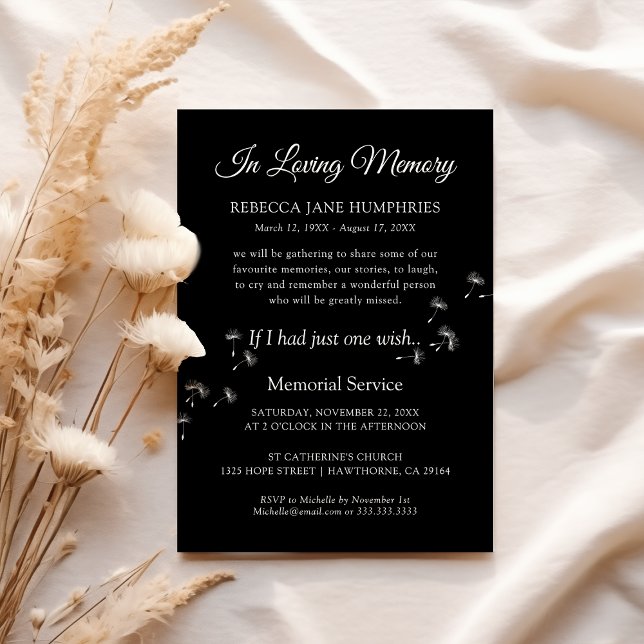 Convite Memorial Dandelion Funeral | Celebração da vida (Criador carregado)