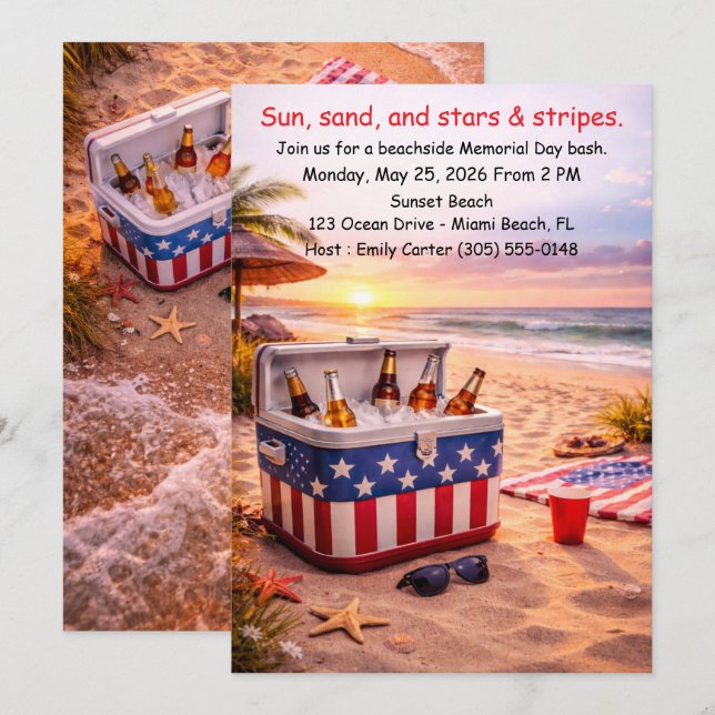 Convite Memorial Day Beach Party Invitation Poolside  (Frente/Verso)