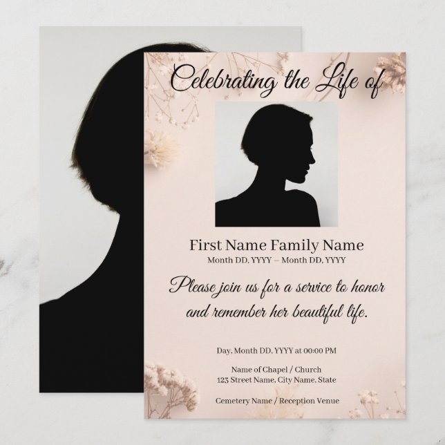 Convite memorial de flor silvestre (Frente/Verso)