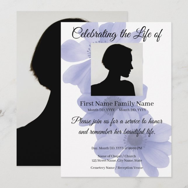 Convite memorial de flor Windflower (Frente/Verso)